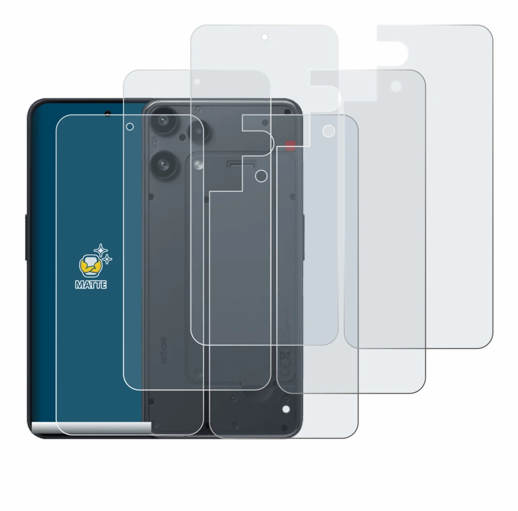 Imagen del dispositivo Nothing Phone (3a) Lite (Frontal+Trasero) con una amplia variedad de protectores de pantalla.