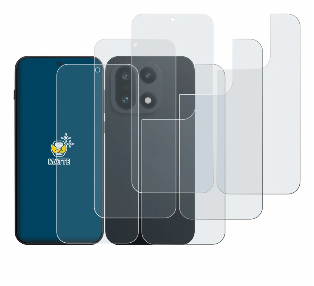 Imagen del dispositivo OnePlus 15 (Frontal+Trasero) con una amplia variedad de protectores de pantalla.