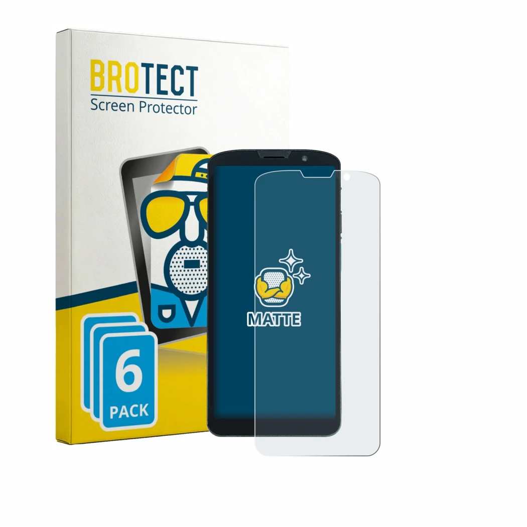 Parte frontal de un envase de producto con el logotipo de la marca BROTECT. Al lado se muestra el dispositivo Unitech EA630 co