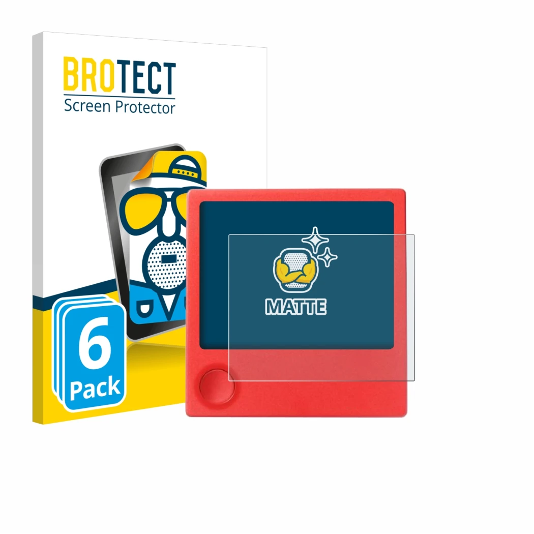 Parte frontal de un envase de producto con el logotipo de la marca BROTECT. Al lado se muestra el dispositivo PicPak E-Ink Dis