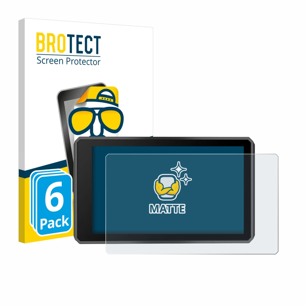 Parte frontal de un envase de producto con el logotipo de la marca BROTECT. Al lado se muestra el dispositivo Garmin zumo XT3 