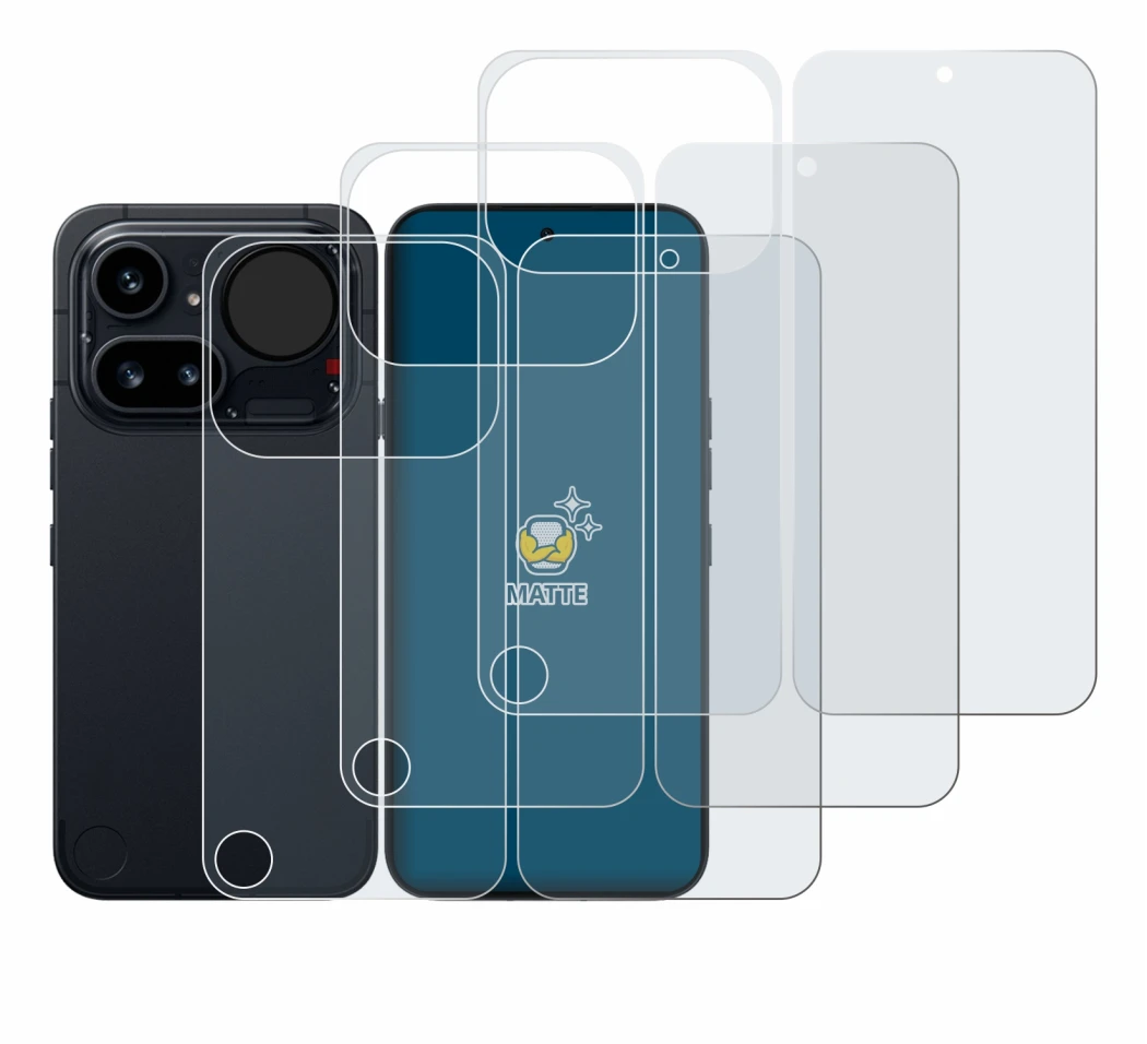 Imagen del dispositivo Nothing Phone (4a) Pro (Frontal+Trasero) con una amplia variedad de protectores de pantalla.