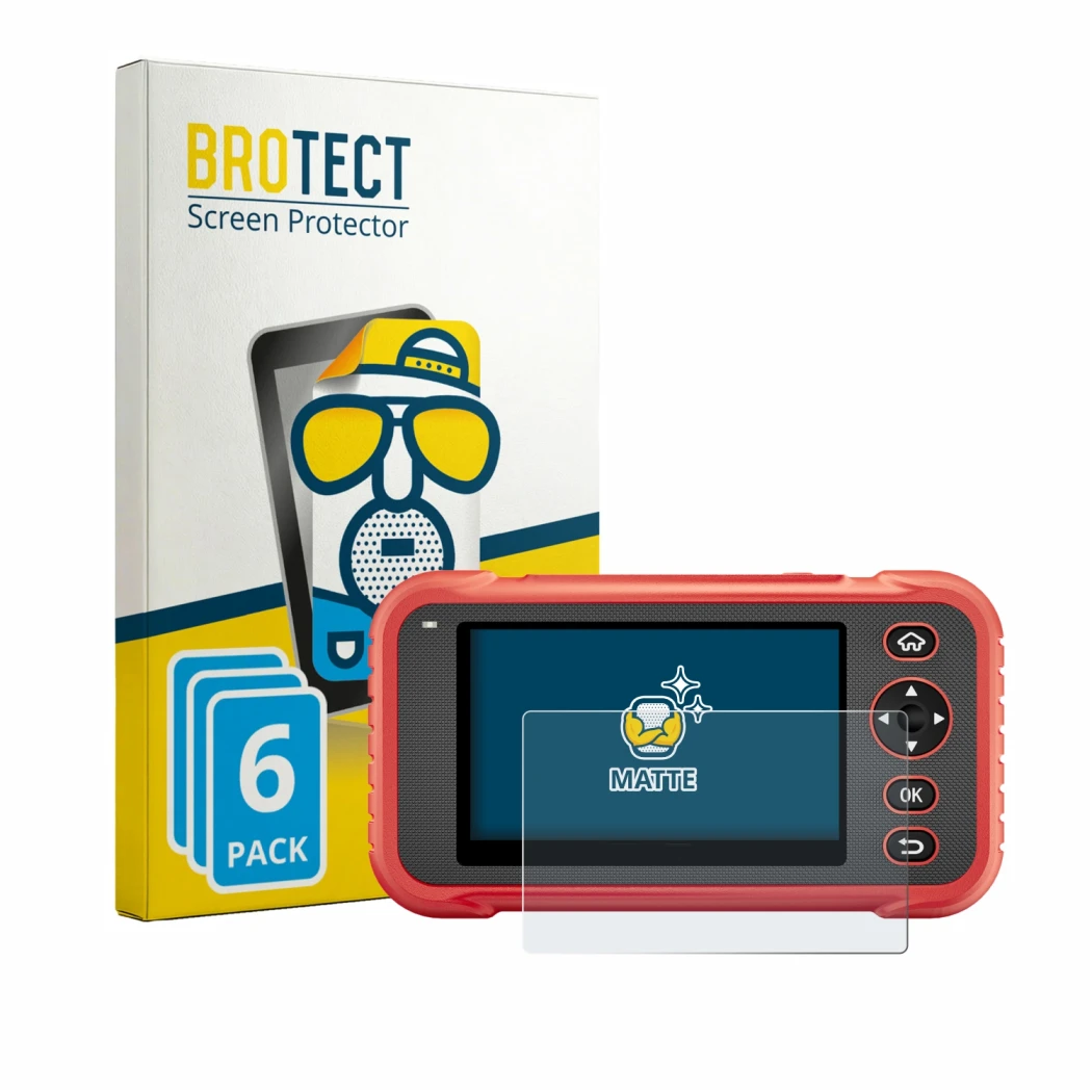 Parte frontal de un envase de producto con el logotipo de la marca BROTECT. Al lado se muestra el dispositivo Launch CRP129E P