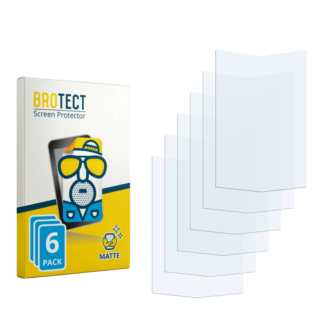 Parte frontal de un envase de producto con el logotipo de la marca BROTECT. Al lado está el protector de pantalla correspondie