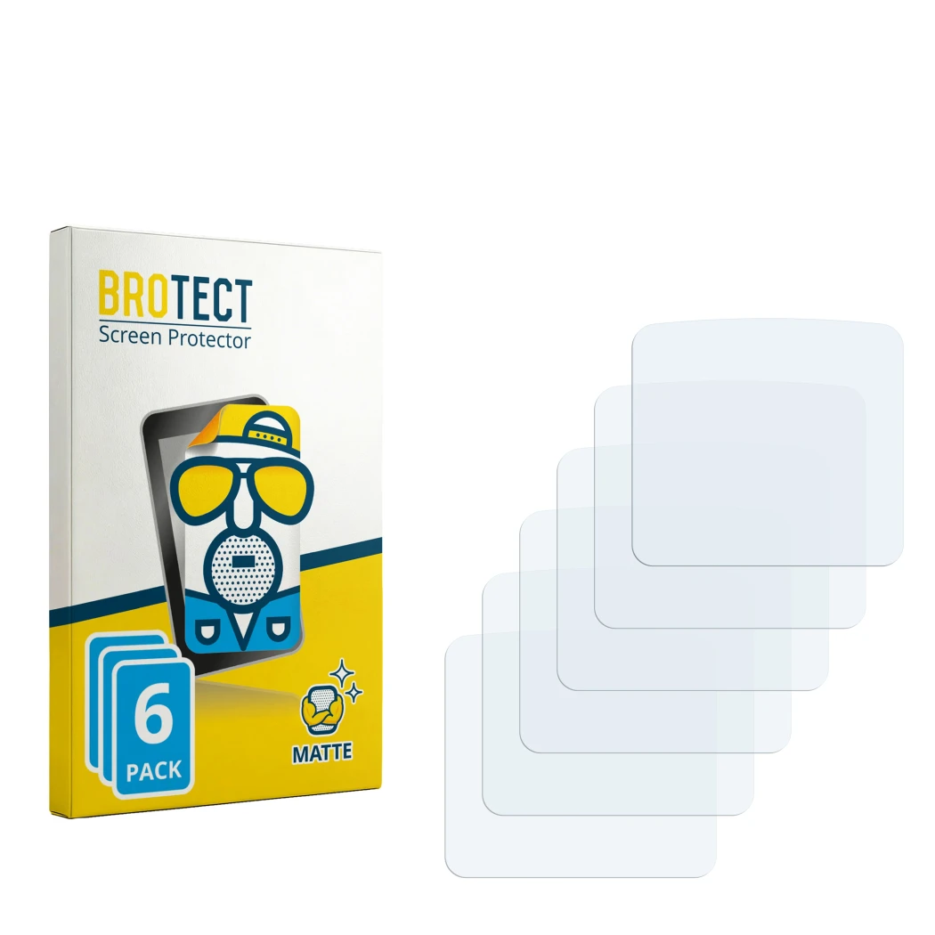 Parte frontal de un envase de producto con el logotipo de la marca BROTECT. Al lado está el protector de pantalla correspondie
