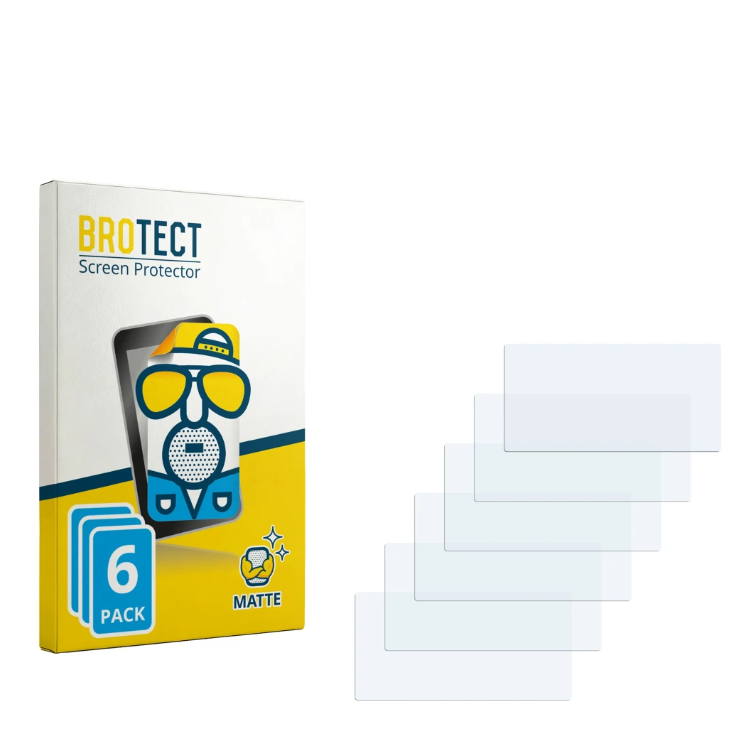 Parte frontal de un envase de producto con el logotipo de la marca BROTECT. Al lado está el protector de pantalla correspondie