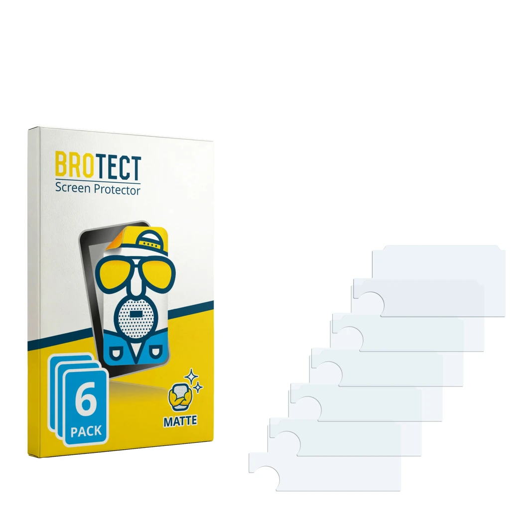 Parte frontal de un envase de producto con el logotipo de la marca BROTECT. Al lado está el protector de pantalla correspondie