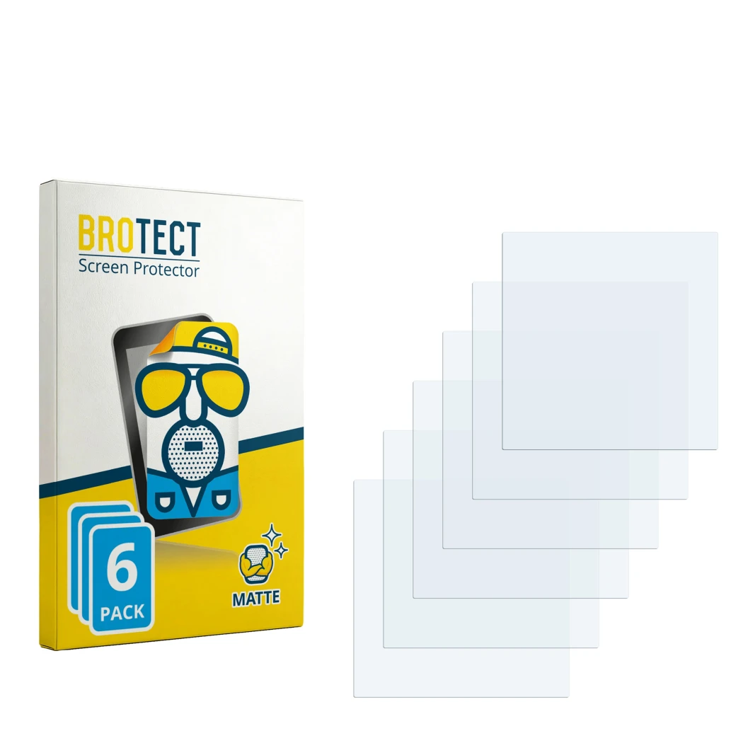 Parte frontal de un envase de producto con el logotipo de la marca BROTECT. Al lado está el protector de pantalla correspondie