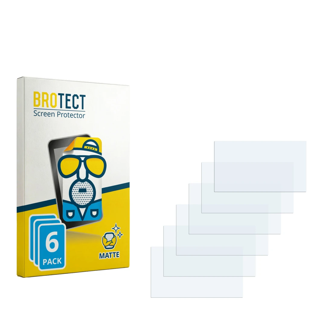 Parte frontal de un envase de producto con el logotipo de la marca BROTECT. Al lado está el protector de pantalla correspondie