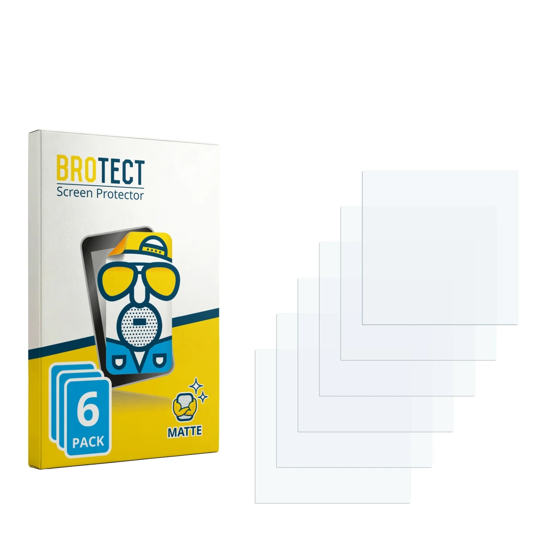 Parte frontal de un envase de producto con el logotipo de la marca BROTECT. Al lado está el protector de pantalla correspondie