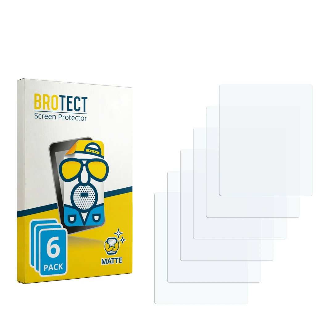 Parte frontal de un envase de producto con el logotipo de la marca BROTECT. Al lado está el protector de pantalla correspondie