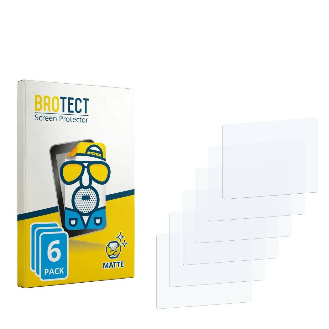 Parte frontal de un envase de producto con el logotipo de la marca BROTECT. Al lado está el protector de pantalla correspondie