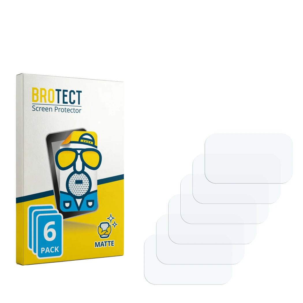 Parte frontal de un envase de producto con el logotipo de la marca BROTECT. Al lado está el protector de pantalla correspondie