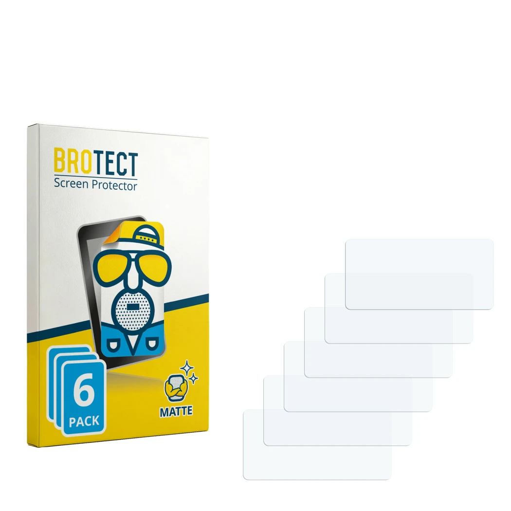 Parte frontal de un envase de producto con el logotipo de la marca BROTECT. Al lado está el protector de pantalla correspondie