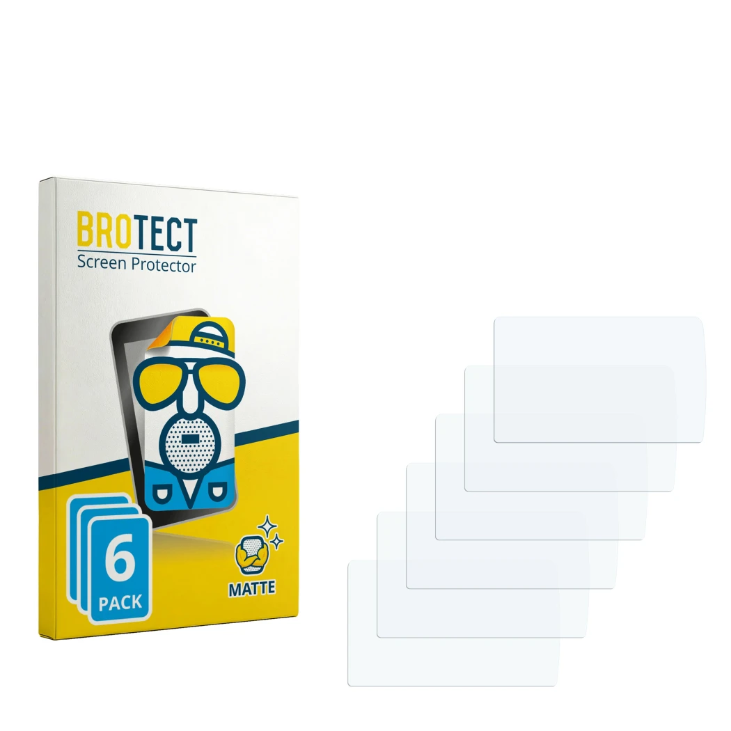 Parte frontal de un envase de producto con el logotipo de la marca BROTECT. Al lado está el protector de pantalla correspondie