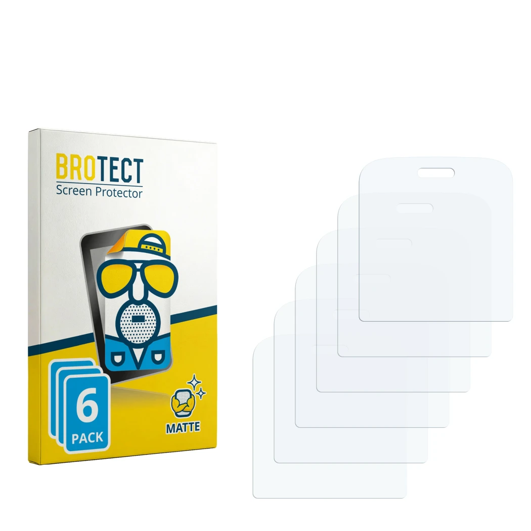 Parte frontal de un envase de producto con el logotipo de la marca BROTECT. Al lado está el protector de pantalla correspondie