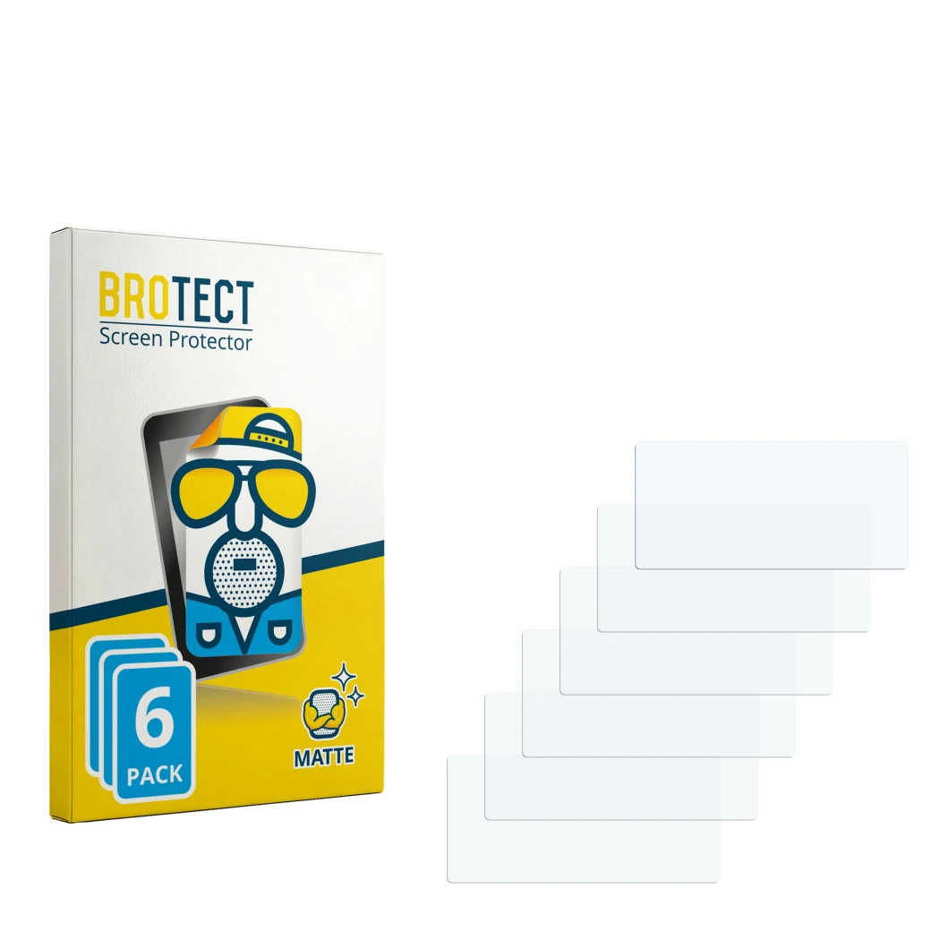 Parte frontal de un envase de producto con el logotipo de la marca BROTECT. Al lado está el protector de pantalla correspondie