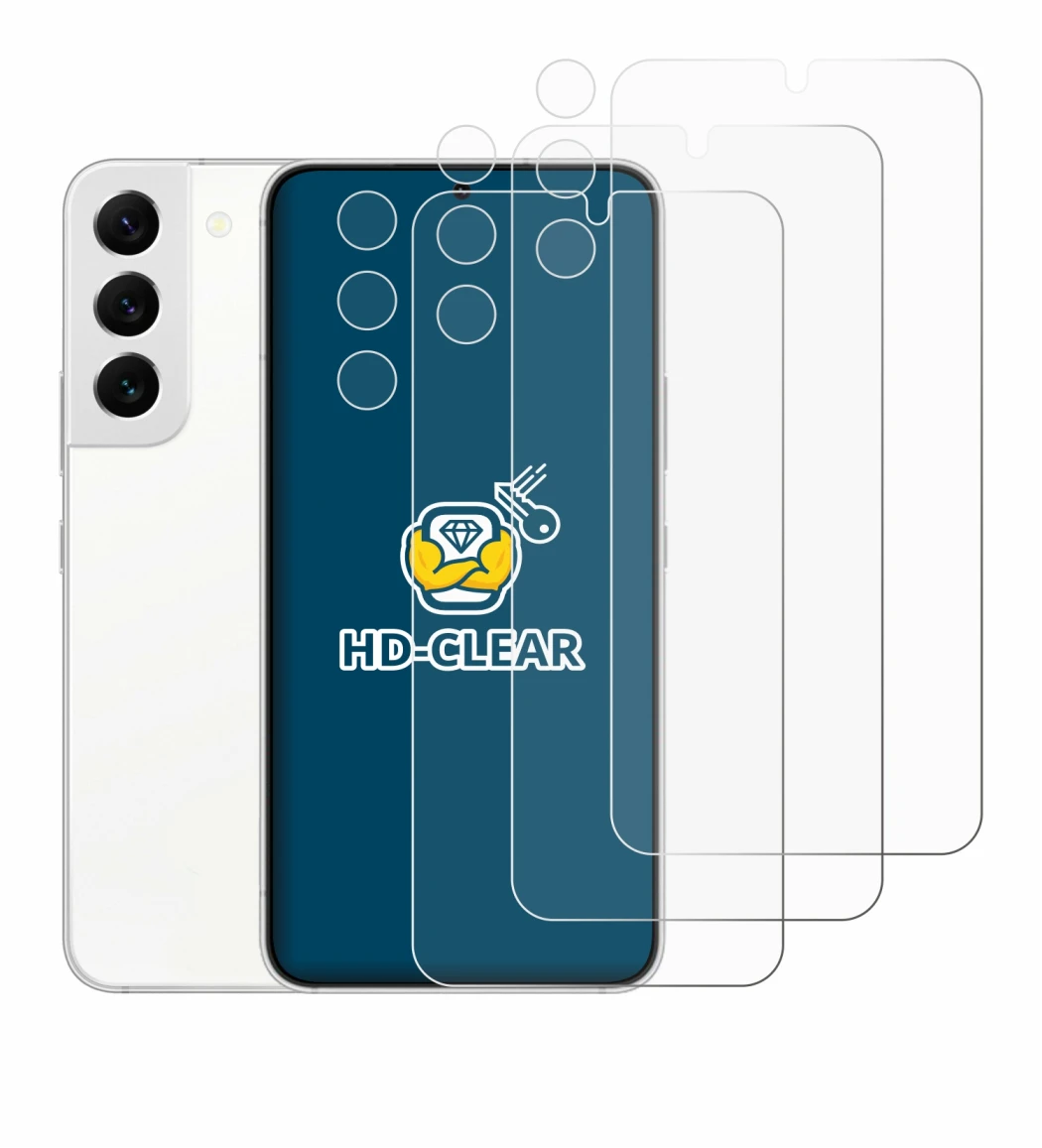 Imagen del dispositivo Samsung Galaxy S22 5G (Frontal+Cámara) con una amplia variedad de protectores de pantalla.