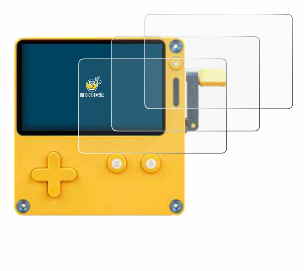 Imagen del dispositivo Panic Playdate con una amplia variedad de protectores de pantalla.