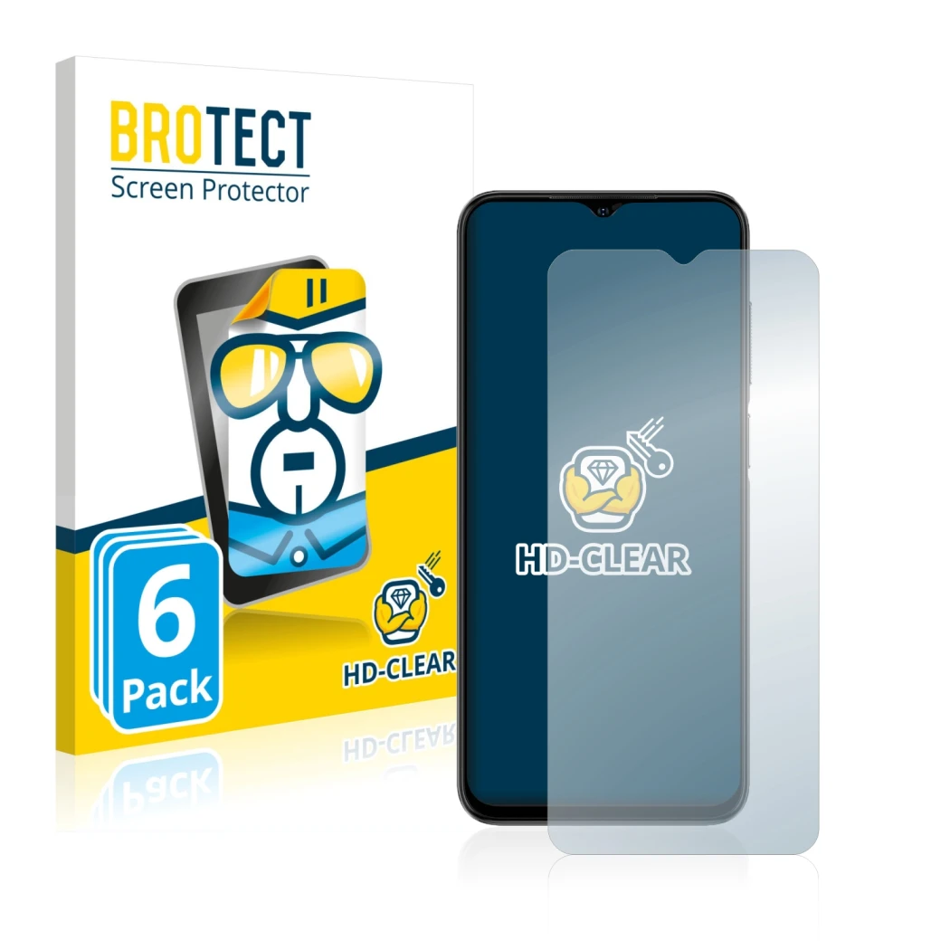Parte frontal de un envase de producto con el logotipo de la marca BROTECT. Al lado se muestra el dispositivo Ulefone Note 14 