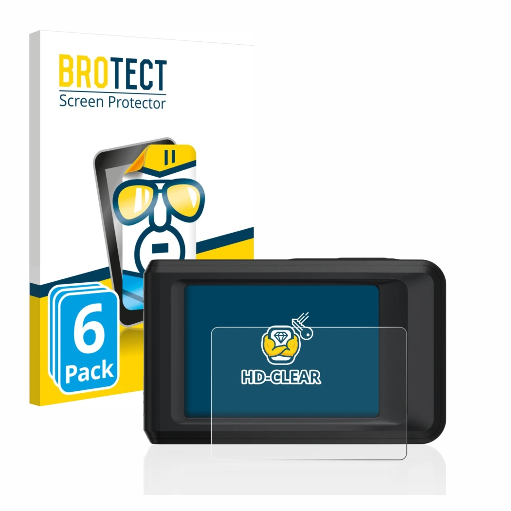 Parte frontal de un envase de producto con el logotipo de la marca BROTECT. Al lado se muestra el dispositivo Hikmicro Pocket