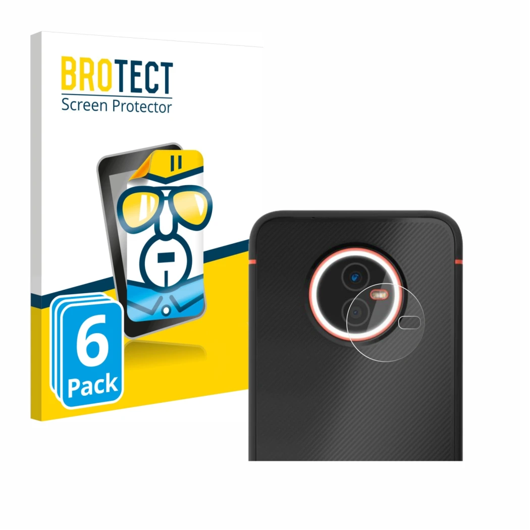 Parte frontal de un envase de producto con el logotipo de la marca BROTECT. Al lado se muestra el dispositivo Gigaset GX4 (SÓL