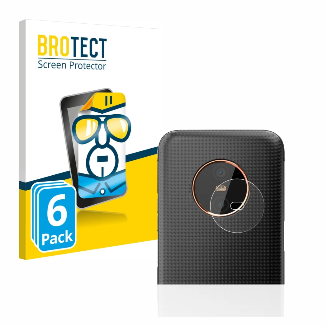 Parte frontal de un envase de producto con el logotipo de la marca BROTECT. Al lado se muestra el dispositivo Gigaset GX6 (SÓL