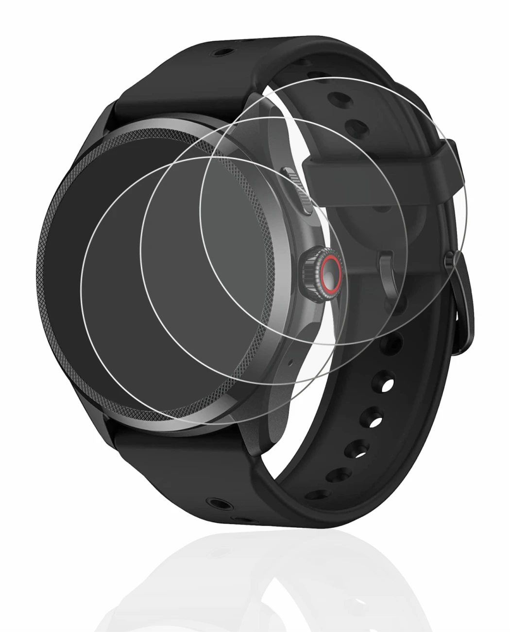 Imagen del dispositivo Mobvoi TicWatch Pro 5 con una amplia variedad de protectores de pantalla.