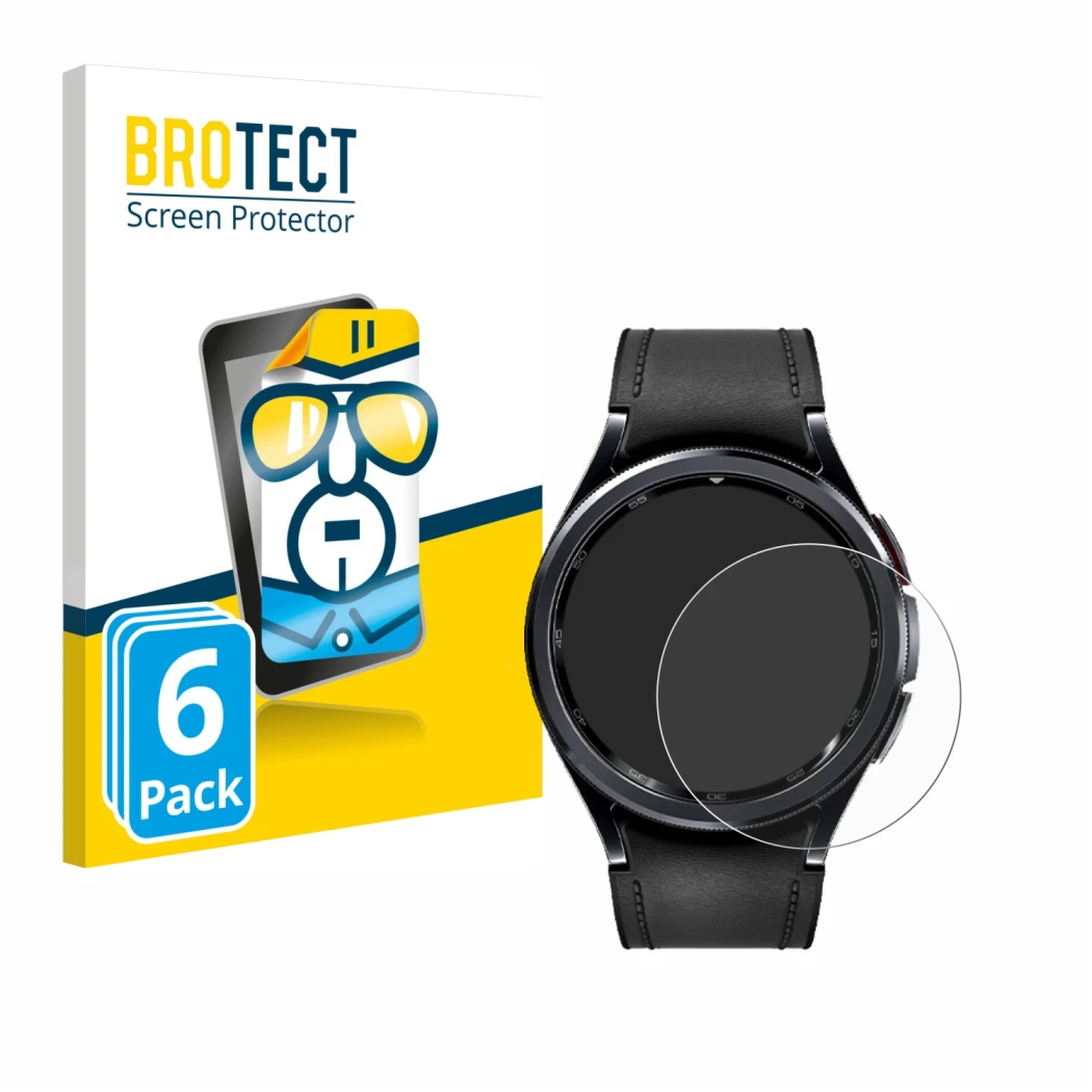 Parte frontal de un envase de producto con el logotipo de la marca BROTECT. Al lado se muestra el dispositivo Samsung Galaxy W