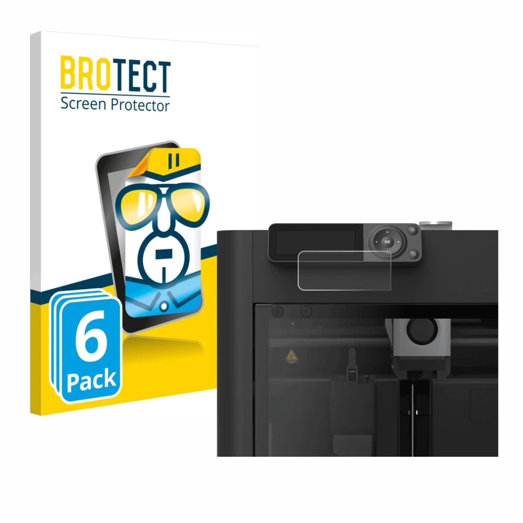 Parte frontal de un envase de producto con el logotipo de la marca BROTECT. Al lado se muestra el dispositivo Bambu Lab P1S 3D