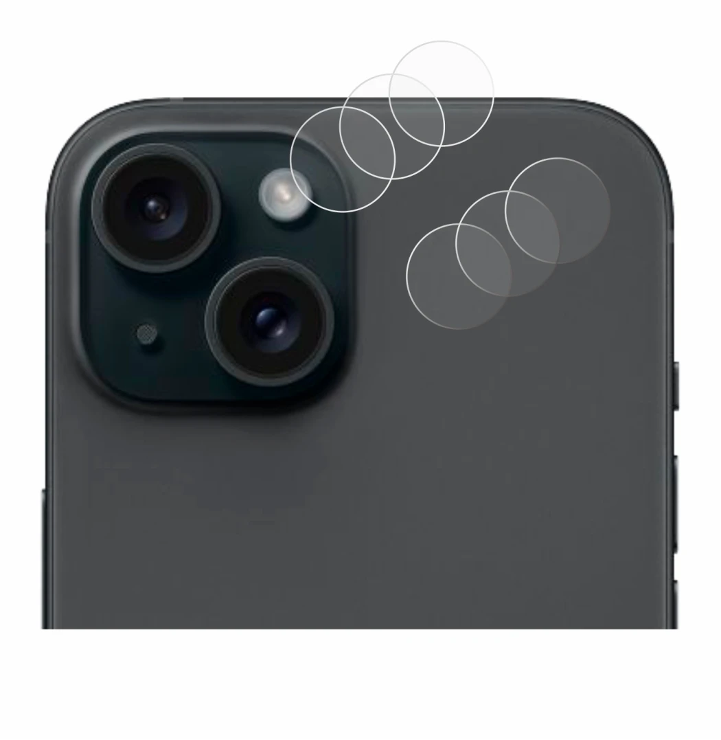Imagen del dispositivo Apple iPhone 15 (SÓLO Cámara) con una amplia variedad de protectores de pantalla.
