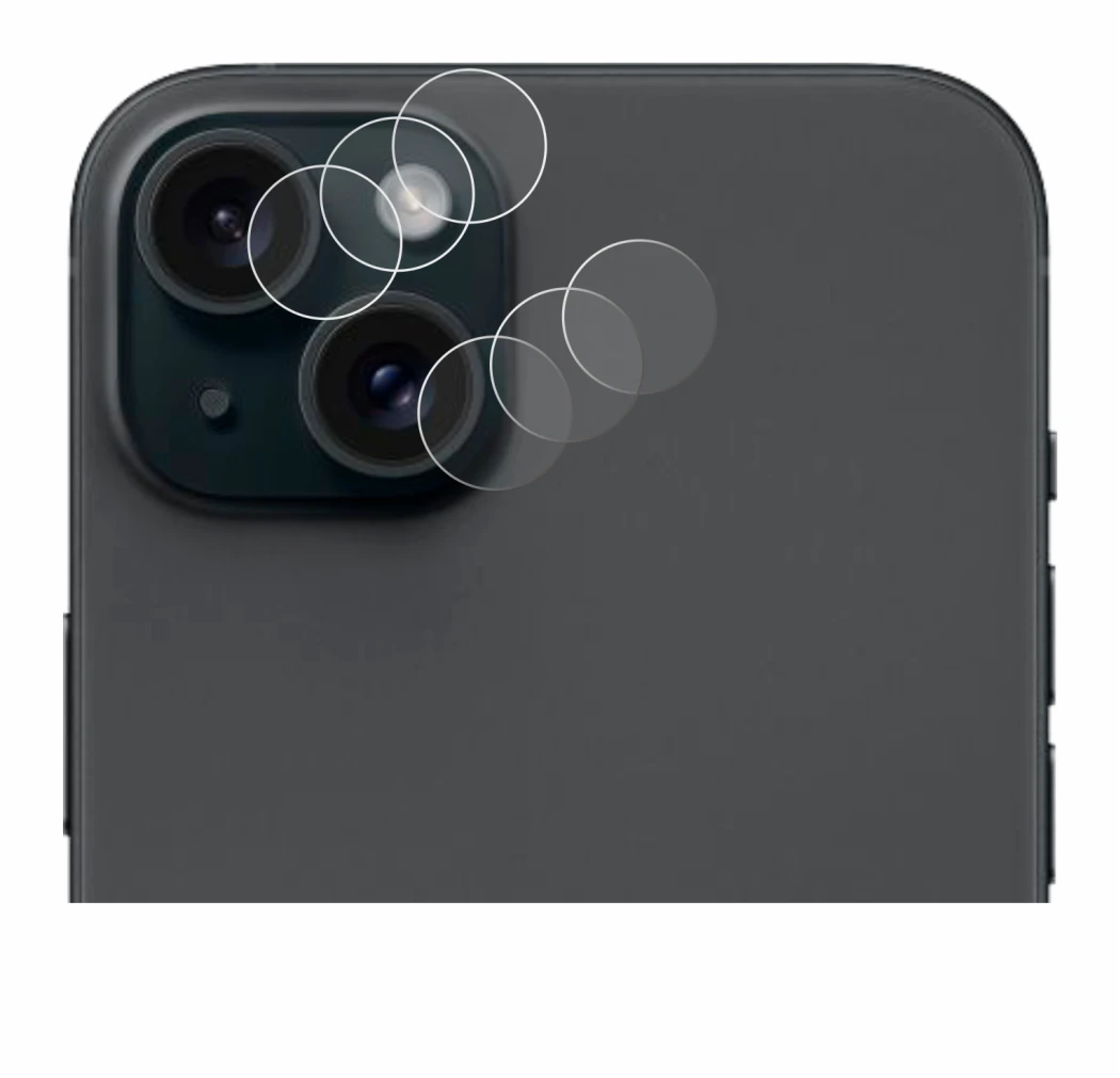 Imagen del dispositivo Apple iPhone 15 Plus (SÓLO Cámara) con una amplia variedad de protectores de pantalla.