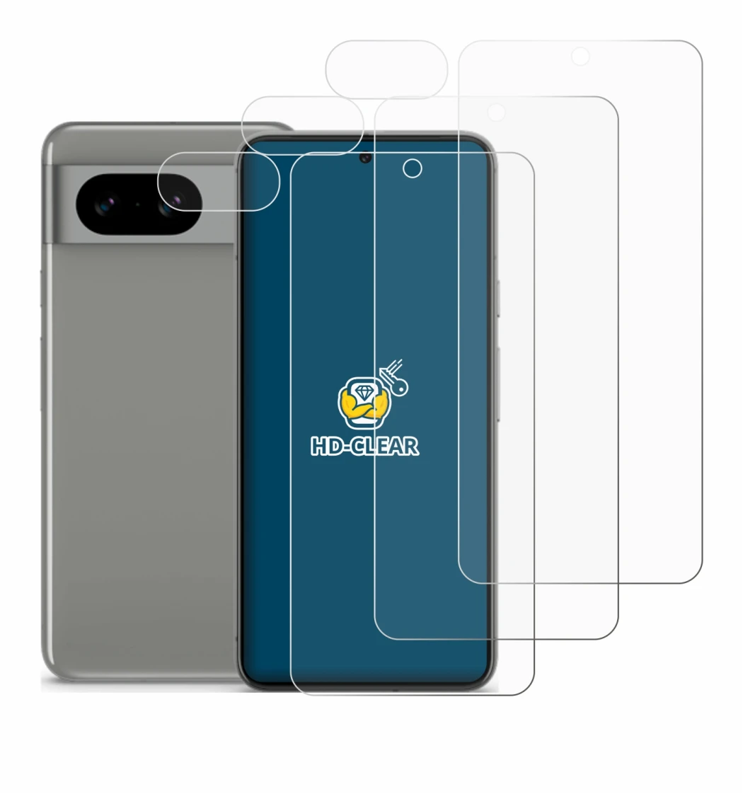 Imagen del dispositivo Google Pixel 8 (Frontal+Cámara) con una amplia variedad de protectores de pantalla.