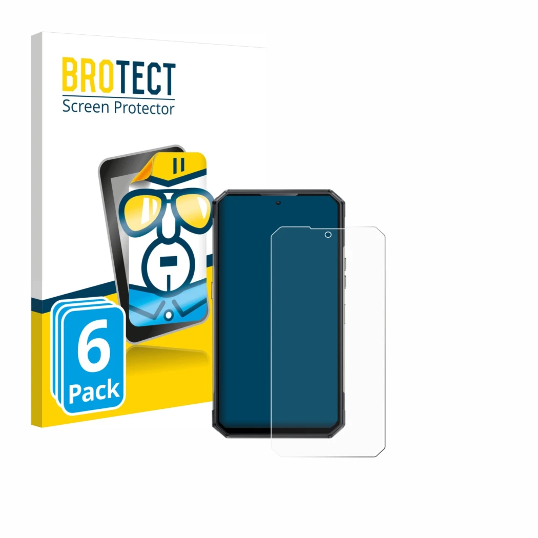 Parte frontal de un envase de producto con el logotipo de la marca BROTECT. Al lado se muestra el dispositivo Oukitel WP30 Pro