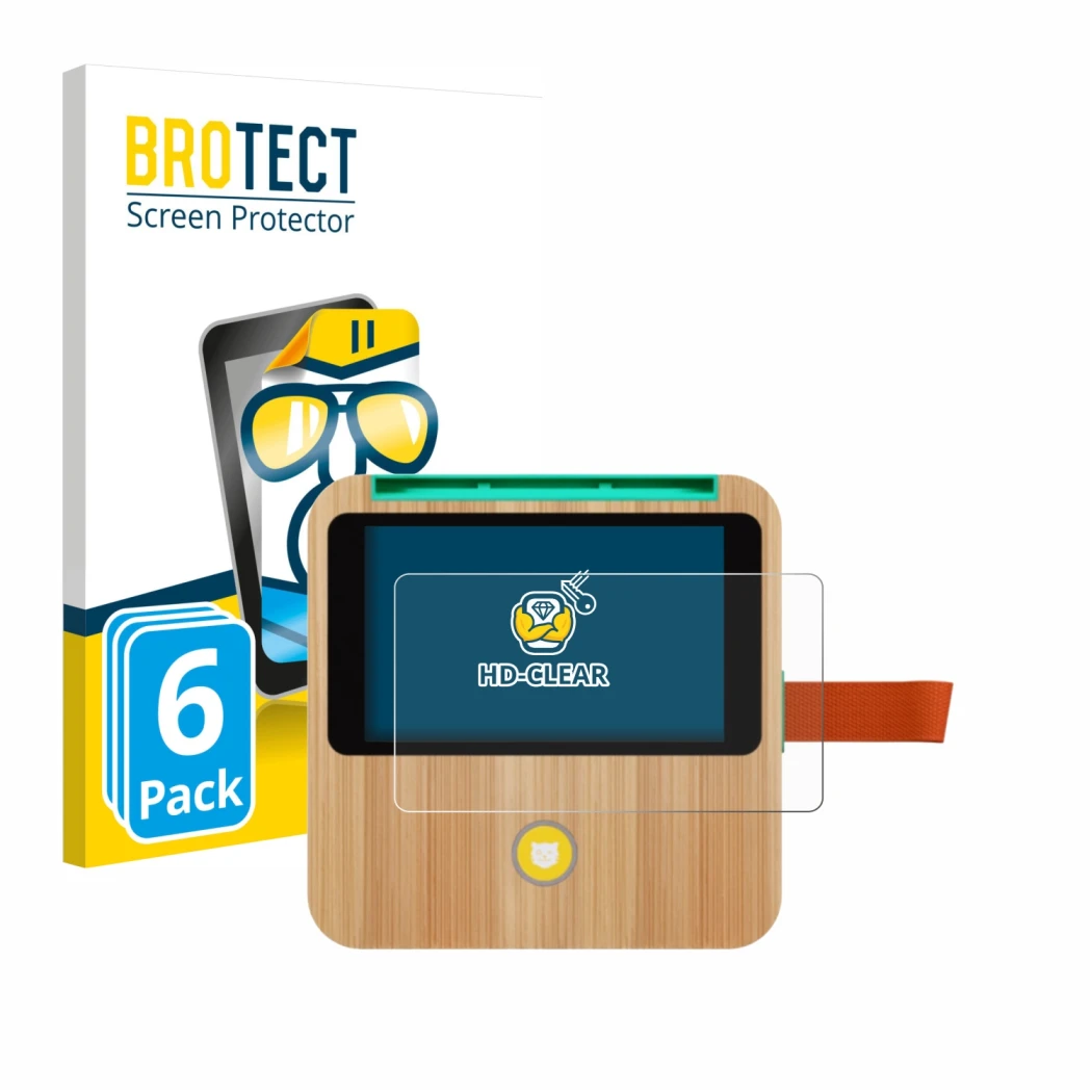 Parte frontal de un envase de producto con el logotipo de la marca BROTECT. Al lado se muestra el dispositivo tigerbox Touch P
