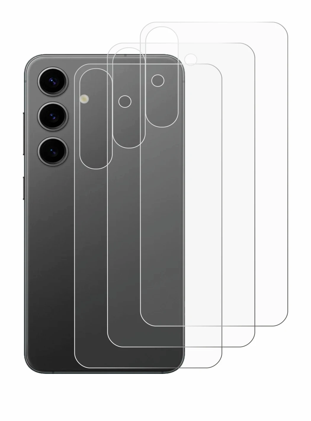 Imagen del dispositivo Samsung Galaxy S24 Plus (Trasero) con una amplia variedad de protectores de pantalla.