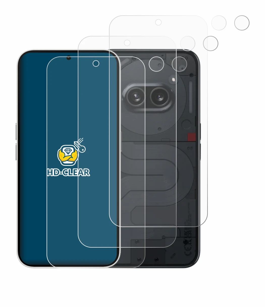Imagen del dispositivo Nothing Phone (2a) (Frontal+Cámara) con una amplia variedad de protectores de pantalla.