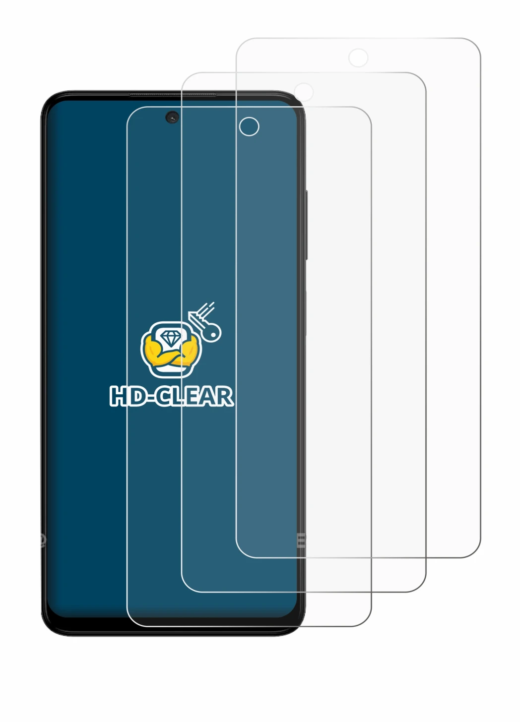 Imagen del dispositivo HMD Pulse Pro con una amplia variedad de protectores de pantalla.