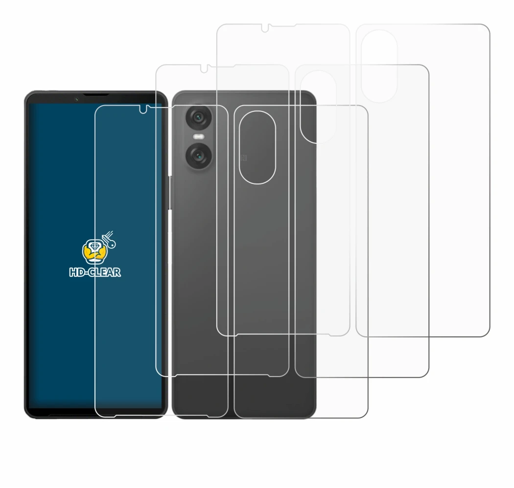 Imagen del dispositivo Sony Xperia 10 VI (Frontal+Trasero) con una amplia variedad de protectores de pantalla.