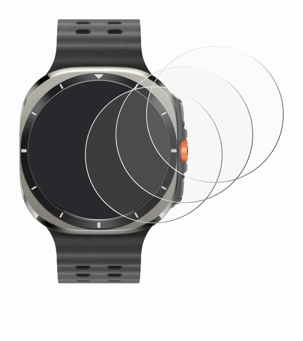Imagen del dispositivo Samsung Galaxy Watch Ultra (47 mm) con una amplia variedad de protectores de pantalla.