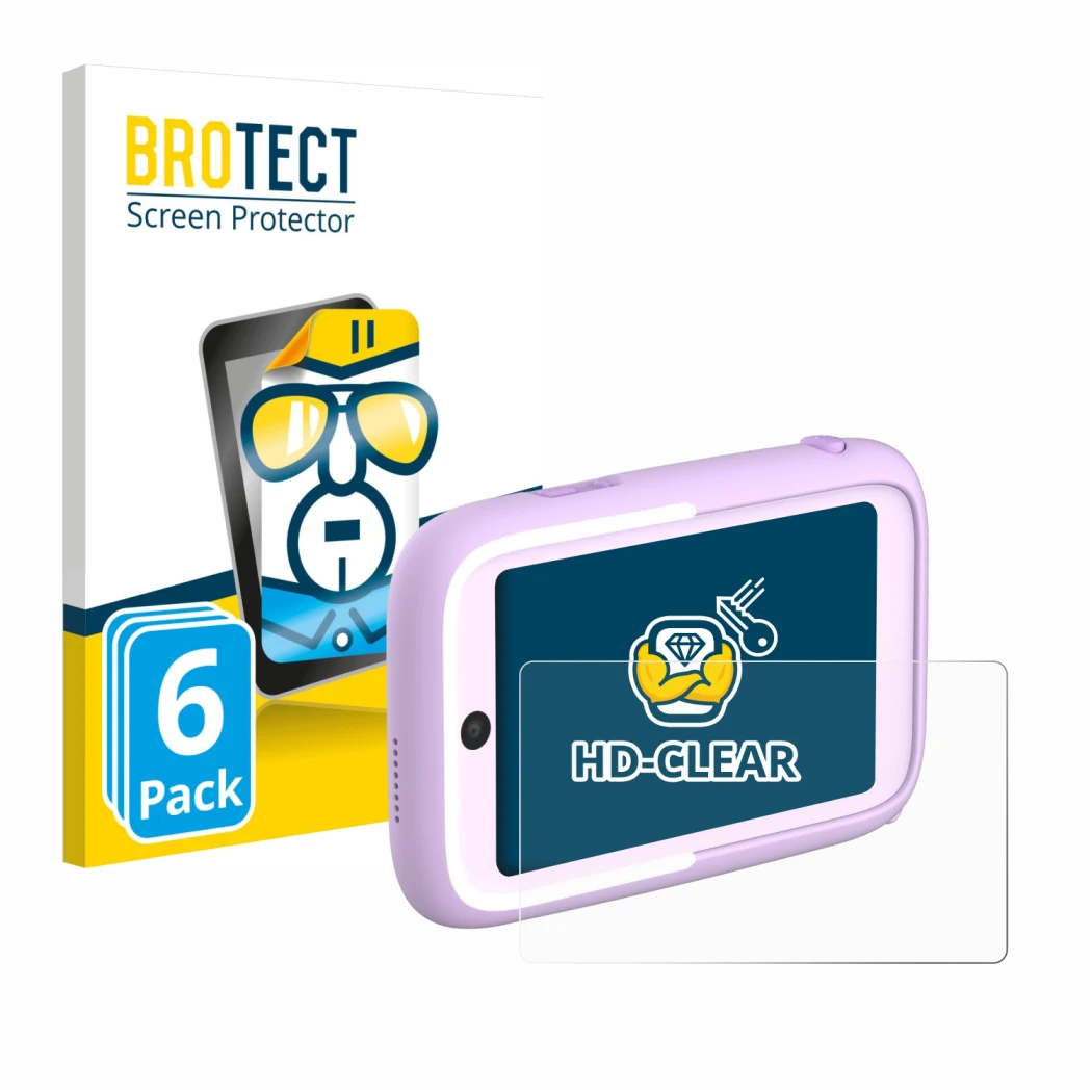 Parte frontal de un envase de producto con el logotipo de la marca BROTECT. Al lado se muestra el dispositivo Myfirst Camera 5
