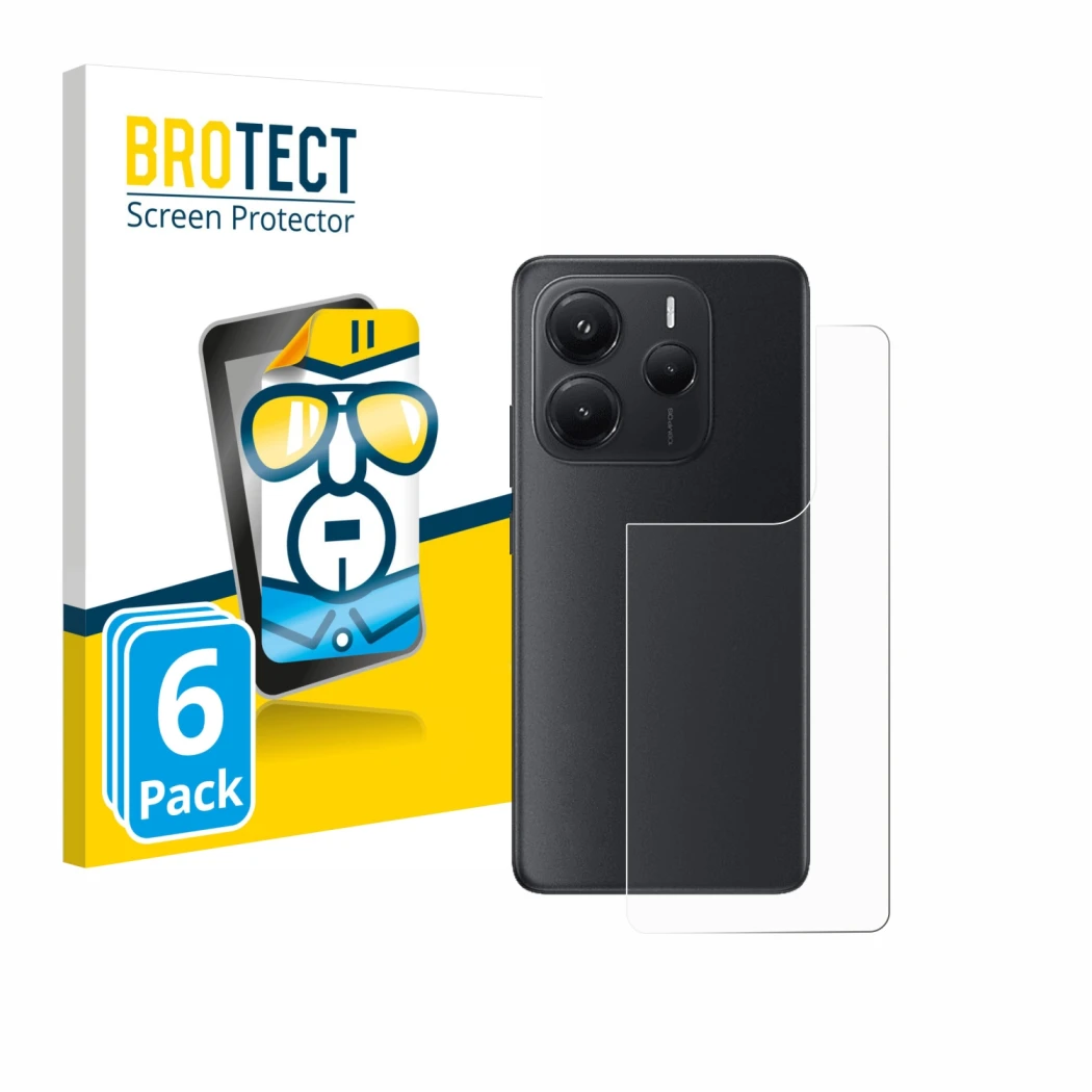 Parte frontal de un envase de producto con el logotipo de la marca BROTECT. Al lado se muestra el dispositivo Xiaomi Redmi Not