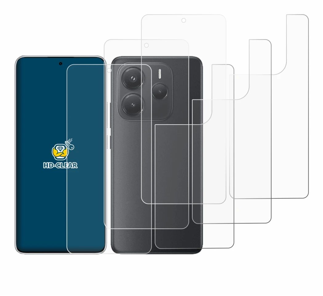 Imagen del dispositivo Xiaomi Redmi Note 14 (Frontal+Trasero) con una amplia variedad de protectores de pantalla.