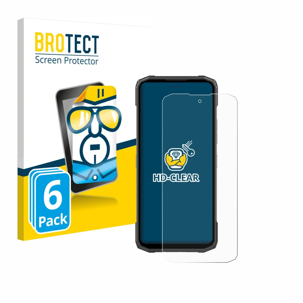 Parte frontal de un envase de producto con el logotipo de la marca BROTECT. Al lado se muestra el dispositivo Doogee Blade 10 