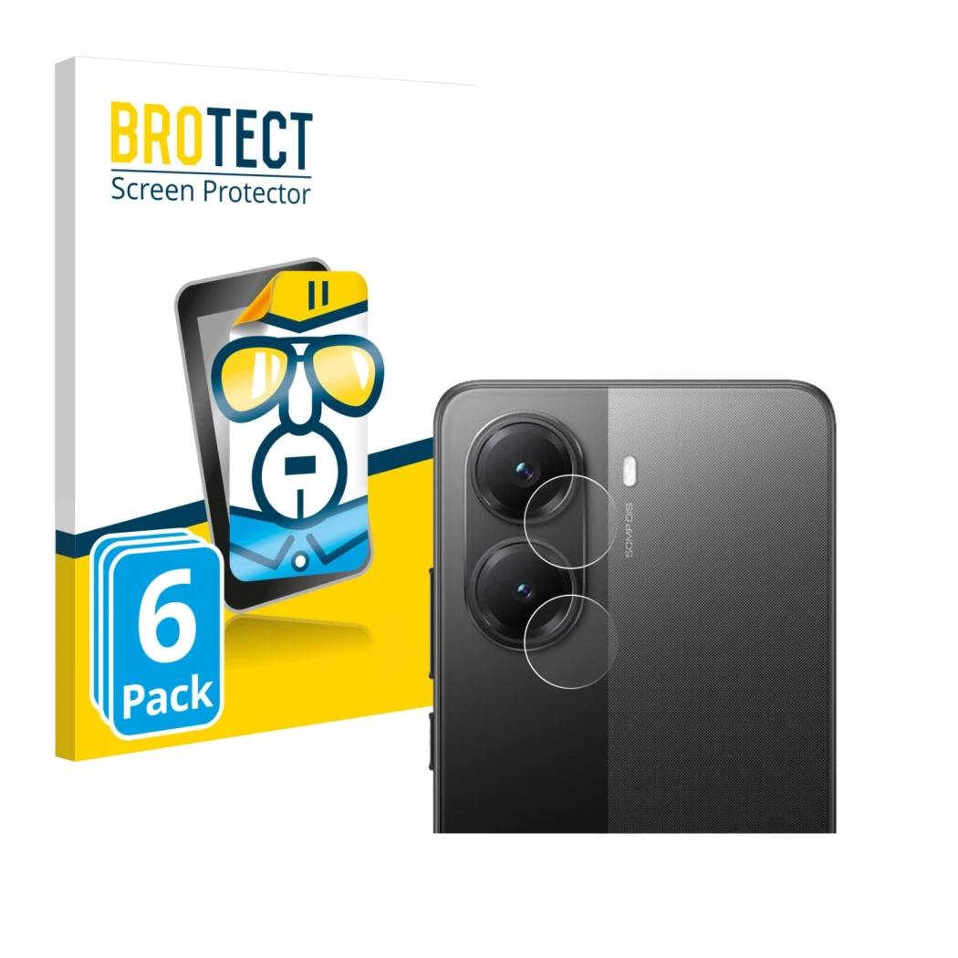 Parte frontal de un envase de producto con el logotipo de la marca BROTECT. Al lado se muestra el dispositivo Xiaomi Poco X7 P