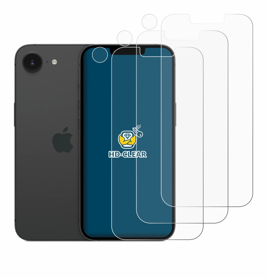 Imagen del dispositivo Apple iPhone 16e (Frontal+Cámara) con una amplia variedad de protectores de pantalla.