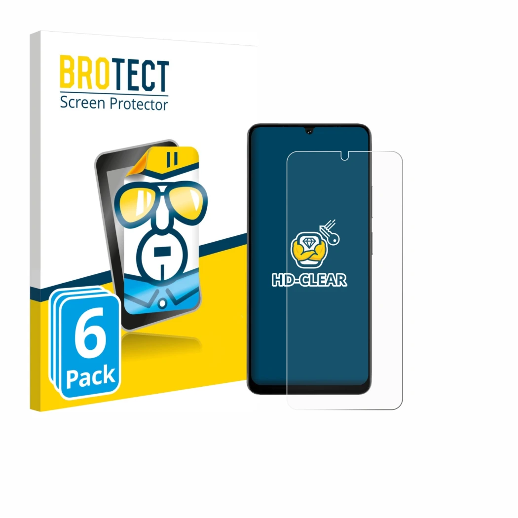 Parte frontal de un envase de producto con el logotipo de la marca BROTECT. Al lado se muestra el dispositivo Doogee Note 59 P