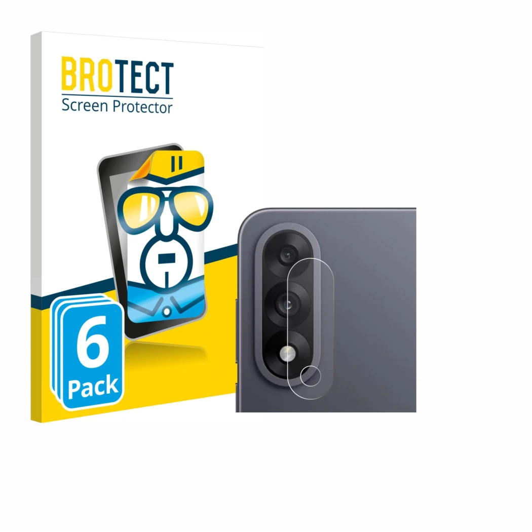 Parte frontal de un envase de producto con el logotipo de la marca BROTECT. Al lado se muestra el dispositivo OnePlus Nord 5 (