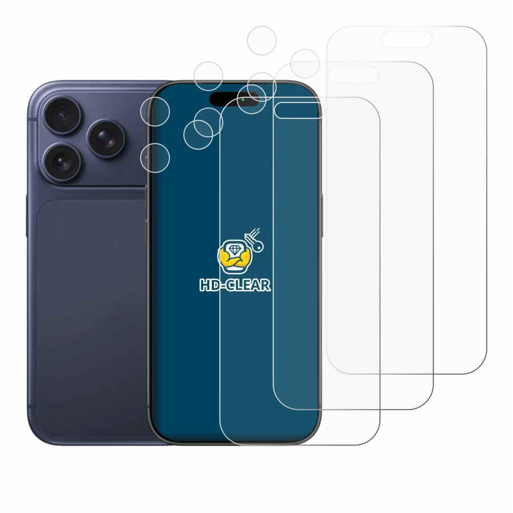 Imagen del dispositivo Apple iPhone 17 Pro (Frontal+Cámara) con una amplia variedad de protectores de pantalla.