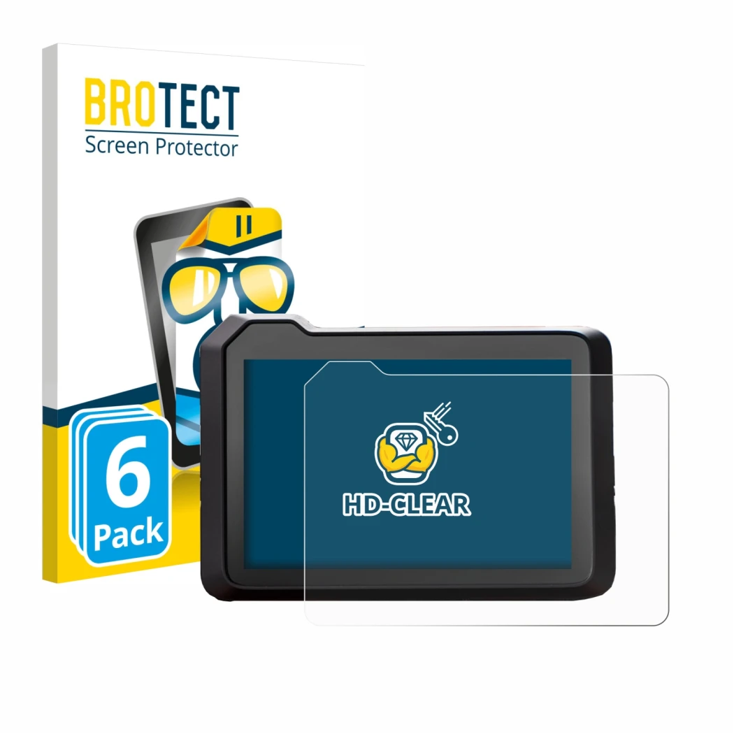 Parte frontal de un envase de producto con el logotipo de la marca BROTECT. Al lado se muestra el dispositivo KTM 990 Duke 202